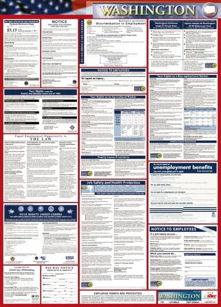 NMC - 24" Wide x 40" High Laminated Paper Labor Law Information Poster - Washington Jurisdiction, 0.03" Thick, English - Makers Industrial Supply