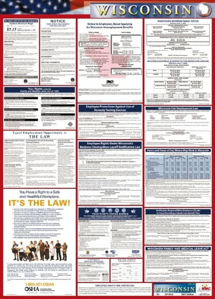 NMC - 24" Wide x 40" High Laminated Paper Labor Law Information Poster - Wisconsin Jurisdiction, 0.03" Thick, English - Makers Industrial Supply