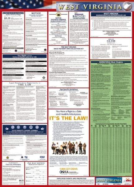 NMC - 24" Wide x 40" High Laminated Paper Labor Law Information Poster - West Virginia Jurisdiction, 0.03" Thick, English - Makers Industrial Supply