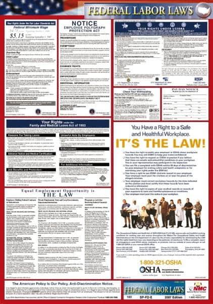 NMC - 24" Wide x 40" High Laminated Paper Labor Law Information Poster - Federal Jurisdiction, 0.03" Thick, English - Makers Industrial Supply