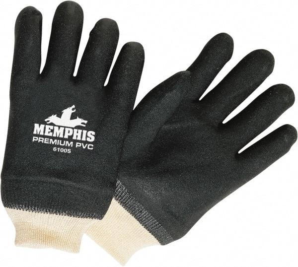 MCR Safety - Size L (9), 10" Long, 28 mil Thick, Supported, PVC Chemical Resistant Gloves - Textured Finish, Knit Lined, Black - Makers Industrial Supply