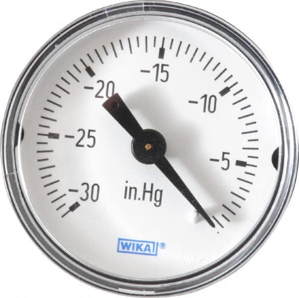 Wika - 1-1/2" Dial, 1/8 Thread, 30-0 Scale Range, Pressure Gauge - Center Back Connection Mount, Accurate to 3-2-3% of Scale - Makers Industrial Supply