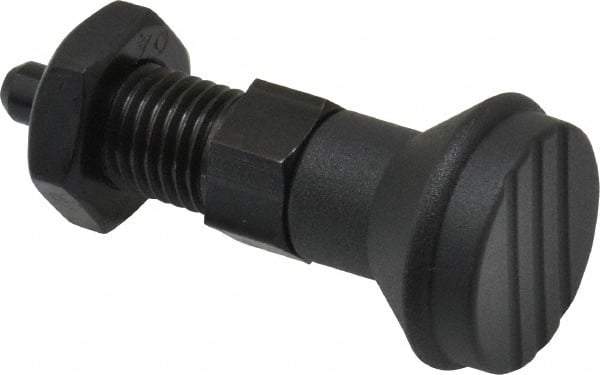 Gibraltar - M12x1.5, 17mm Thread Length, 6mm Plunger Diam, Knob Handle Indexing Plunger - Plunger Style B, 20mm Body Length, 56mm OAL, Steel - Makers Industrial Supply