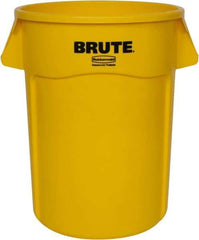 Rubbermaid - 55 Gal Yellow Round Trash Can - Polyethylene, None Graphic, 33.2" High, Lid Not Included - Makers Industrial Supply