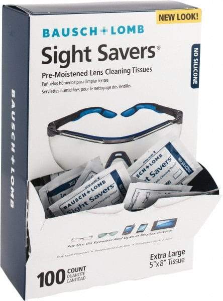 Bausch & Lomb - 100 Antifog, Antistatic Lens Cleaning Tissues - Individually Wrapped, Nonsilicone Cleaner, 8 Inch Long x 5 Inch Wide, 5-3/8 Inch Wide x 2-3/8 Inch Deep x 9 Inch High Dispenser - Makers Industrial Supply