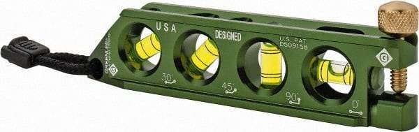 Greenlee - Magnetic 5-1/2" Long 4 Vial Torpedo Level - Aluminum, Green, 1 0°, 1 30°, 1 45° & 1 90° Vials - Makers Industrial Supply