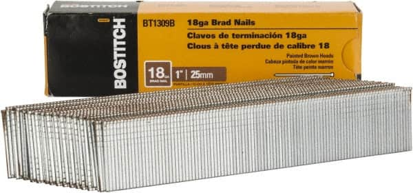 Stanley Bostitch - 18 Gauge 1" Long Brad Nails for Power Nailers - Steel, Galvanized Finish, Brad Head, Chisel Point - Makers Industrial Supply