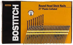 Stanley Bostitch - 0.12" Shank Diam 3-1/4" Long Framing Nails for Power Nailers - Plastic, Bright Finish, Smooth Shank, Angled Stick Plastic Collation, Round Head, Diamond Point - Makers Industrial Supply