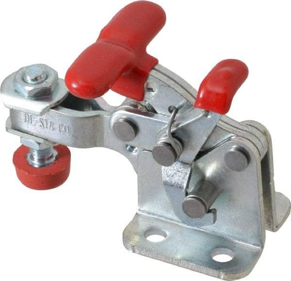 De-Sta-Co - 350 Lb Holding Capacity, Horizontal Handle, Manual Hold Down Toggle Clamp - 173° Handle Movement, 92° Bar Opening, U-Bar, Flanged Base, Electro-Plated Zinc, Carbon Steel - Makers Industrial Supply