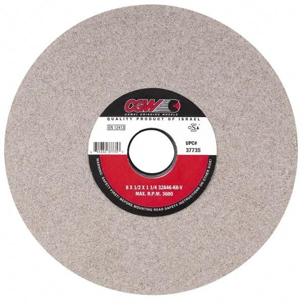 Camel Grinding Wheels - 14" Diam x 5" Hole x 2" Thick, J Hardness, 46 Grit Surface Grinding Wheel - Aluminum Oxide, Type 1, Coarse Grade, 1,910 Max RPM, Vitrified Bond, No Recess - Makers Industrial Supply