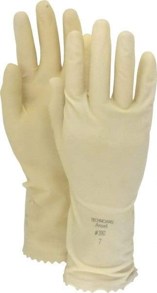 Ansell - Size S (7), 12" Long, 13 mil Thick, Latex/Neoprene Chemical Resistant Gloves - Textured Finish, Gauntlet Pinked Cuff, ANSI Abrasion Level 3, Natural, FDA Approved - Makers Industrial Supply