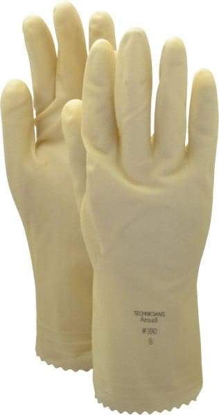 Ansell - Size M (8), 12" Long, 13 mil Thick, Latex/Neoprene Chemical Resistant Gloves - Textured Finish, Gauntlet Pinked Cuff, ANSI Abrasion Level 3, Natural, FDA Approved - Makers Industrial Supply