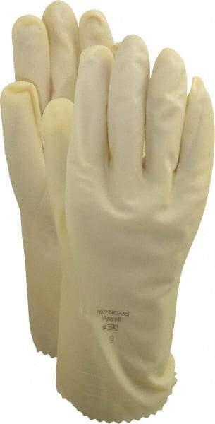 Ansell - Size L (9), 12" Long, 13 mil Thick, Latex/Neoprene Chemical Resistant Gloves - Textured Finish, Gauntlet Pinked Cuff, ANSI Abrasion Level 3, Natural, FDA Approved - Makers Industrial Supply