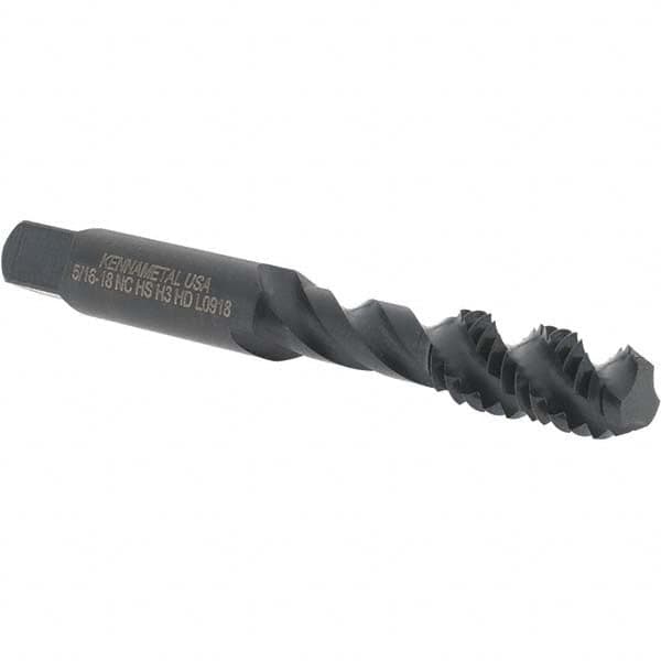 Kennametal - 5/16-18 UNC 3 Flute 3B Bottoming Spiral Flute Tap - Vanadium High Speed Steel, Oxide Finish, 2-23/32" OAL, Right Hand Flute, Right Hand Thread, H3 - Makers Industrial Supply