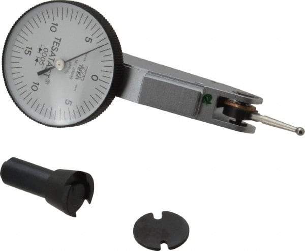 TESA Brown & Sharpe - 0.008 Inch Range, 0 Inch Dial Graduation, Horizontal Dial Test Indicator - 1-1/2 Inch White Dial, 0-4-0 Dial Reading, Accurate to 0.0001 Inch - Makers Industrial Supply