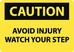 NMC - "Caution - Avoid Injury - Watch Your Step", 10" Long x 14" Wide, Aluminum Safety Sign - Rectangle, 0.04" Thick, Use for Accident Prevention - Makers Industrial Supply