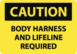 NMC - "Caution - Body Harness and Lifeline Required", 10" Long x 14" Wide, Aluminum Safety Sign - Rectangle, 0.04" Thick, Use for Accident Prevention - Makers Industrial Supply