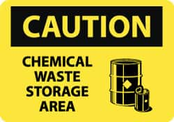 NMC - "Caution - Chemical Waste Storage Area", 10" Long x 14" Wide, Pressure-Sensitive Vinyl Safety Sign - Rectangle, 0.004" Thick, Use for Hazardous Materials - Makers Industrial Supply