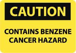 NMC - "Caution - Contains Benzene - Cancer Hazard", 10" Long x 14" Wide, Aluminum Safety Sign - Rectangle, 0.04" Thick, Use for Hazardous Materials - Makers Industrial Supply