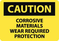 NMC - "Caution - Corrosive Materials - Wear Required Protection", 10" Long x 14" Wide, Aluminum Safety Sign - Rectangle, 0.04" Thick, Use for Hazardous Materials - Makers Industrial Supply