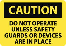 NMC - "Caution - Do Not Operate Unless Safety Guards or Devices Are in Place", 10" Long x 14" Wide, Aluminum Safety Sign - Rectangle, 0.04" Thick, Use for Accident Prevention - Makers Industrial Supply