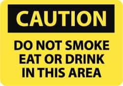 NMC - "Caution - Do Not Smoke Eat or Drink in This Area", 10" Long x 14" Wide, Pressure-Sensitive Vinyl Safety Sign - Rectangle, 0.004" Thick, Use for Accident Prevention - Makers Industrial Supply