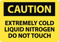 NMC - "Caution - Extremely Cold Liquid Nitrogen - Do Not Touch", 10" Long x 14" Wide, Pressure-Sensitive Vinyl Safety Sign - Rectangle, 0.004" Thick, Use for Hazardous Materials - Makers Industrial Supply