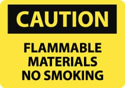 NMC - "Caution - Flammable Materials - No Smoking", 10" Long x 14" Wide, Aluminum Safety Sign - Rectangle, 0.04" Thick, Use for Hazardous Materials - Makers Industrial Supply