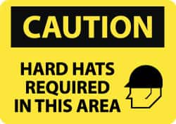 NMC - "Caution - Hard Hats Required in This Area", 10" Long x 14" Wide, Aluminum Safety Sign - Rectangle, 0.04" Thick, Use for Accident Prevention - Makers Industrial Supply