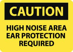 NMC - "Caution - High Noise Area - Ear Protection Required", 10" Long x 14" Wide, Aluminum Safety Sign - Rectangle, 0.04" Thick, Use for Accident Prevention - Makers Industrial Supply