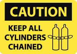 NMC - "Caution - Keep All Cylinders Chained", 10" Long x 14" Wide, Aluminum Safety Sign - Rectangle, 0.04" Thick, Use for Accident Prevention - Makers Industrial Supply