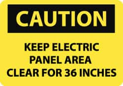 NMC - "Caution - Keep Electric Panel Area Clear for 36 Inches", 10" Long x 14" Wide, Aluminum Safety Sign - Rectangle, 0.04" Thick, Use for Accident Prevention - Makers Industrial Supply