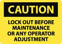 NMC - "Caution - Lock Out Before Maintenance or Any Operator Adjustment", 10" Long x 14" Wide, Aluminum Safety Sign - Rectangle, 0.04" Thick, Use for Accident Prevention - Makers Industrial Supply