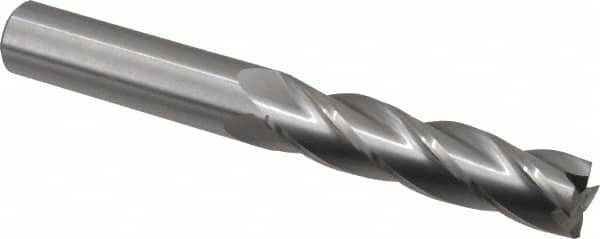 Hertel - 3/4", 3" LOC, 3/4" Shank Diam, 6" OAL, 4 Flute, Solid Carbide Square End Mill - Single End, Uncoated, Spiral Flute, 30° Helix, Centercutting, Right Hand Cut, Right Hand Flute - Makers Industrial Supply