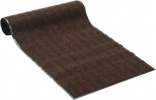 PRO-SAFE - 10 Ft. Long x 3 Ft. Wide, Poly Blended Carpet Surface, Chevron Ribbed Entrance Matting - 5/16 Inch Thick, Indoor, Medium Traffic, Vinyl, Brown, 4 Edged Side - Makers Industrial Supply