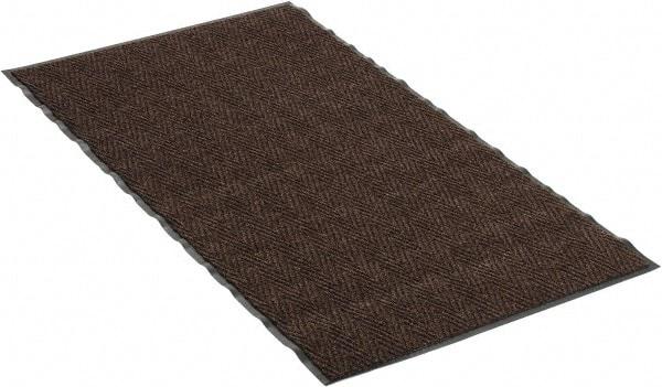 PRO-SAFE - 5 Ft. Long x 3 Ft. Wide, Poly Blended Carpet Surface, Chevron Ribbed Entrance Matting - 5/16 Inch Thick, Indoor, Medium Traffic, Vinyl, Brown, 4 Edged Side - Makers Industrial Supply