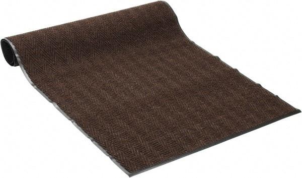 PRO-SAFE - 8 Ft. Long x 4 Ft. Wide, Poly Blended Carpet Surface, Chevron Ribbed Entrance Matting - 5/16 Inch Thick, Indoor, Medium Traffic, Vinyl, Brown, 4 Edged Side - Makers Industrial Supply