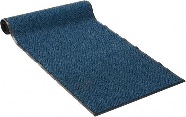 PRO-SAFE - 10 Ft. Long x 3 Ft. Wide, Poly Blended Carpet Surface, Chevron Ribbed Entrance Matting - 5/16 Inch Thick, Indoor, Medium Traffic, Vinyl, Blue, 4 Edged Side - Makers Industrial Supply