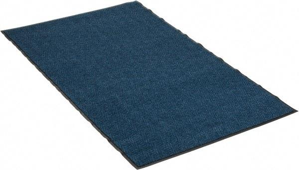 PRO-SAFE - 6 Ft. Long x 4 Ft. Wide, Poly Blended Carpet Surface, Chevron Ribbed Entrance Matting - 5/16 Inch Thick, Indoor, Medium Traffic, Vinyl, Blue, 4 Edged Side - Makers Industrial Supply