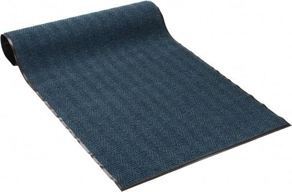 PRO-SAFE - 8 Ft. Long x 4 Ft. Wide, Poly Blended Carpet Surface, Chevron Ribbed Entrance Matting - 5/16 Inch Thick, Indoor, Medium Traffic, Vinyl, Blue, 4 Edged Side - Makers Industrial Supply