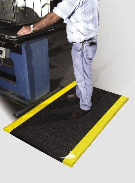 PRO-SAFE - 60' Long x 4' Wide, Dry Environment, Anti-Fatigue Matting - Black with Yellow Borders, Urethane with Vinyl Sponge Base, Beveled on 4 Sides - Makers Industrial Supply