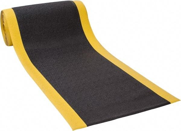 PRO-SAFE - 60' Long x 3' Wide, Dry Environment, Anti-Fatigue Matting - Black with Yellow Borders, Urethane with Vinyl Sponge Base, Beveled on 4 Sides - Makers Industrial Supply