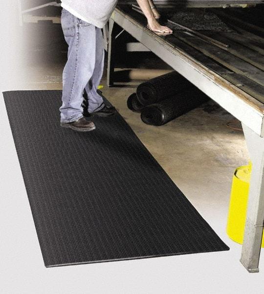 PRO-SAFE - 60' Long x 4' Wide, Dry Environment, Anti-Fatigue Matting - Black, Vinyl with Vinyl Sponge Base, Beveled on 4 Sides - Makers Industrial Supply