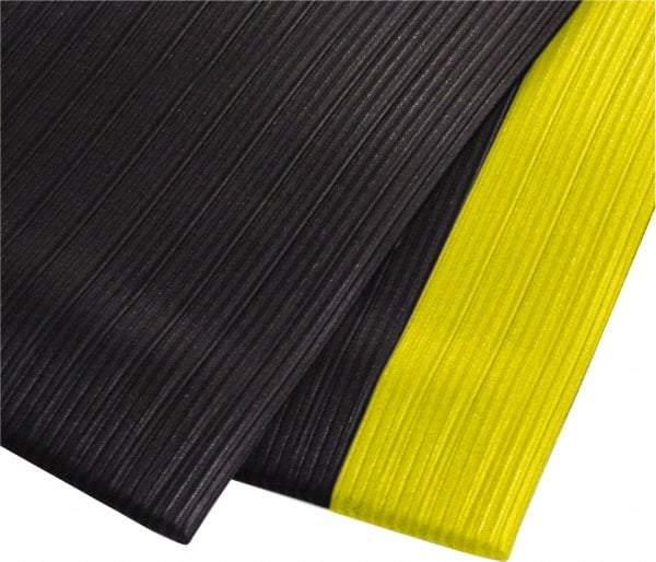 PRO-SAFE - 60' Long x 3' Wide, Dry Environment, Anti-Fatigue Matting - Black with Yellow Borders, Vinyl with Vinyl Sponge Base, Beveled on 4 Sides - Makers Industrial Supply