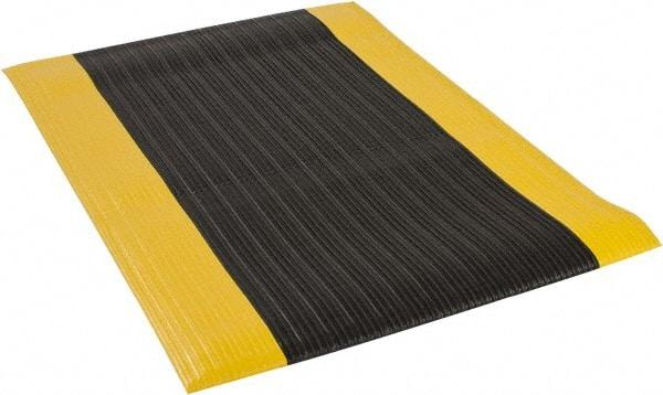 PRO-SAFE - 3' Long x 2' Wide, Dry Environment, Anti-Fatigue Matting - Black with Yellow Borders, Vinyl with Vinyl Sponge Base, Beveled on 4 Sides - Makers Industrial Supply