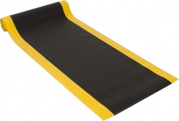 PRO-SAFE - 12' Long x 3' Wide, Dry Environment, Anti-Fatigue Matting - Black with Yellow Borders, Vinyl with Vinyl Sponge Base, Beveled on 4 Sides - Makers Industrial Supply