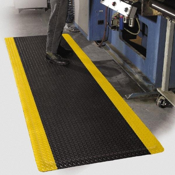 PRO-SAFE - 12' Long x 3' Wide, Dry Environment, Anti-Fatigue Matting - Black with Yellow Borders, Vinyl with Vinyl Sponge Base, Beveled on 4 Sides - Makers Industrial Supply