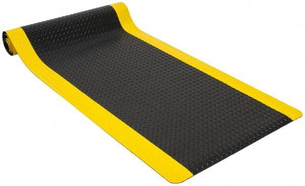 PRO-SAFE - 21' Long x 3' Wide, Dry Environment, Anti-Fatigue Matting - Black & Yellow, Vinyl with Vinyl Sponge Base, Beveled on 4 Sides - Makers Industrial Supply