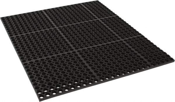 PRO-SAFE - 3' Long, Dry/Wet Environment, Anti-Fatigue Matting - Black, SBR Rubber with Rubber Base, Straight - Makers Industrial Supply