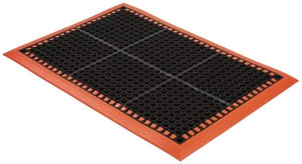 PRO-SAFE - Dry/Wet Environment, Anti-Fatigue Matting - Black with Orange Borders, Natural Rubber with Rubber Base, Beveled on 4 Sides - Makers Industrial Supply